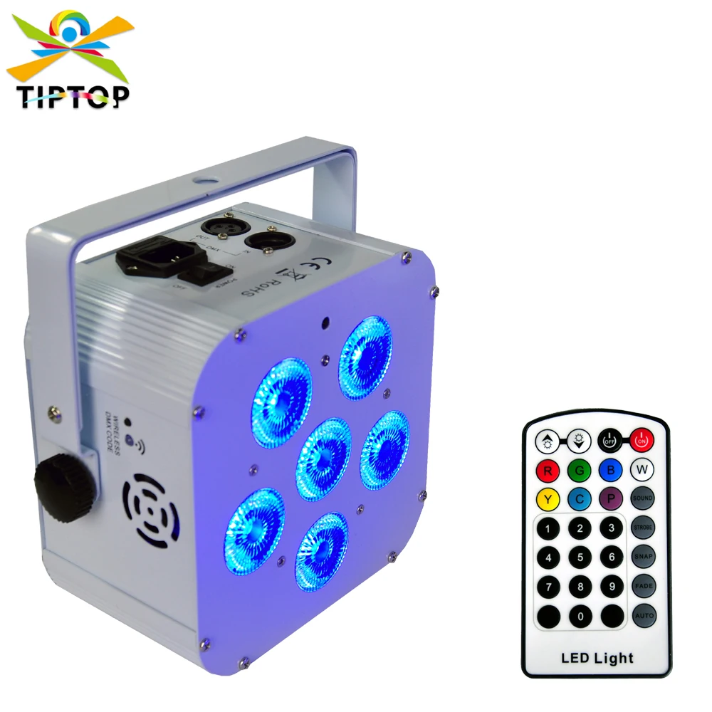 

TIPTOP Stage Light White Housing 6x18W RGBWA UV 6IN1 Square Slim Led Par Cans Battery Wireless Control Wedding Christmas Light