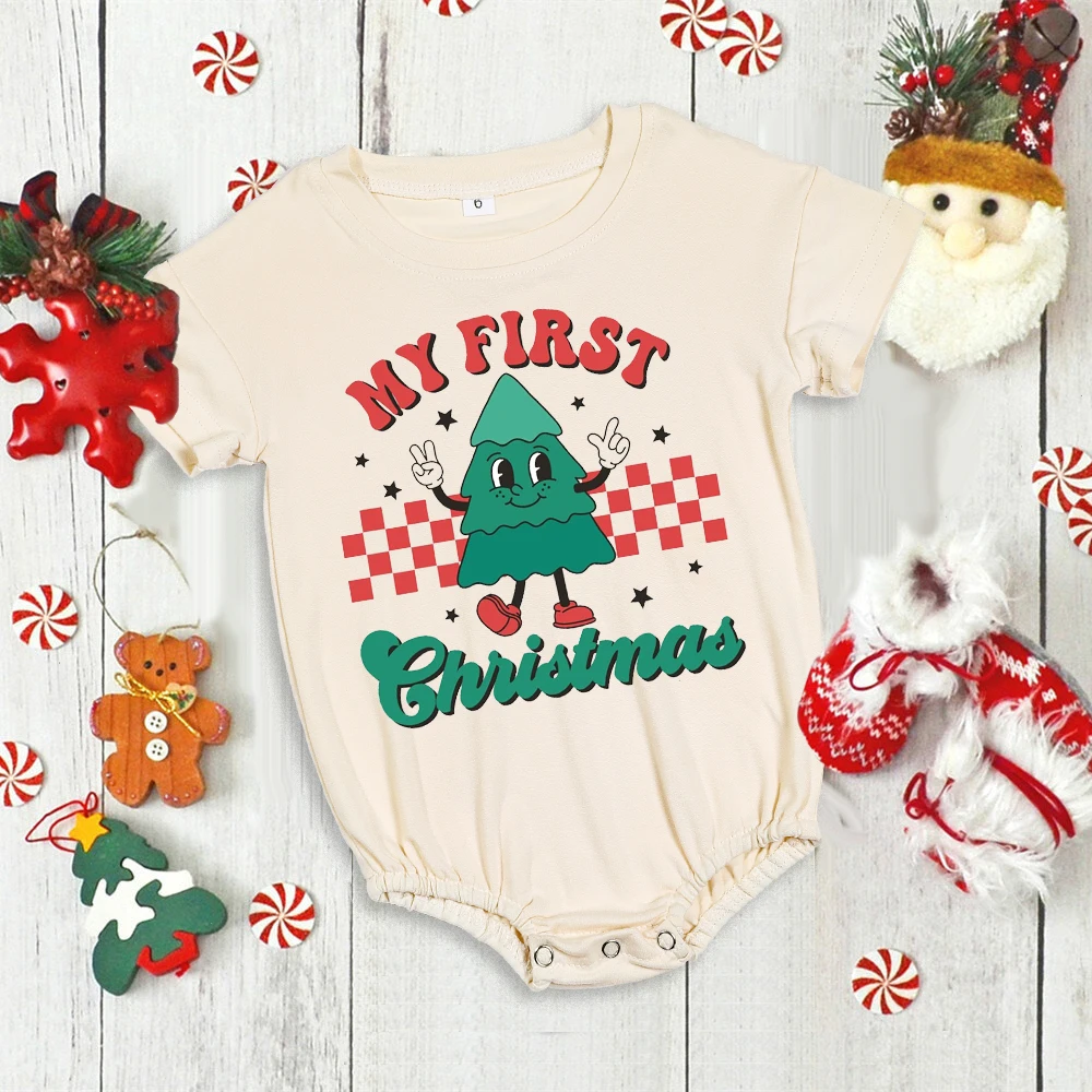 My 1st Christmas printed baby Bubble pagliaccetto neonato manica corta body neonato grande battesimo Outfit toddler Xmas party Clothes