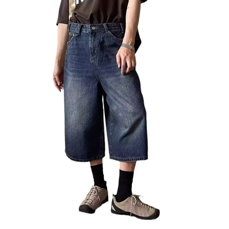 MWJLPWQ Men's Washed Retro Denim Shorts Summer Ins Trend Loose Unisex Fashion Personality Loose Casual Wide-Leg Pants New 11951
