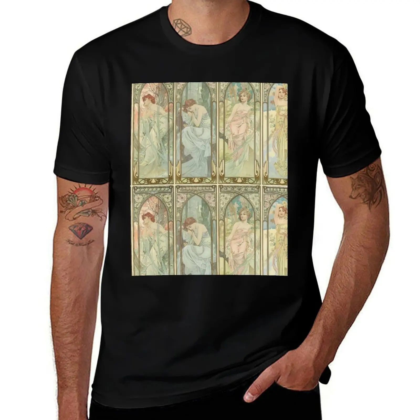 

Times of the day Art nouveau vintage art - Alphonse Mucha T-Shirt Soft Durable Cotton T-Shirt