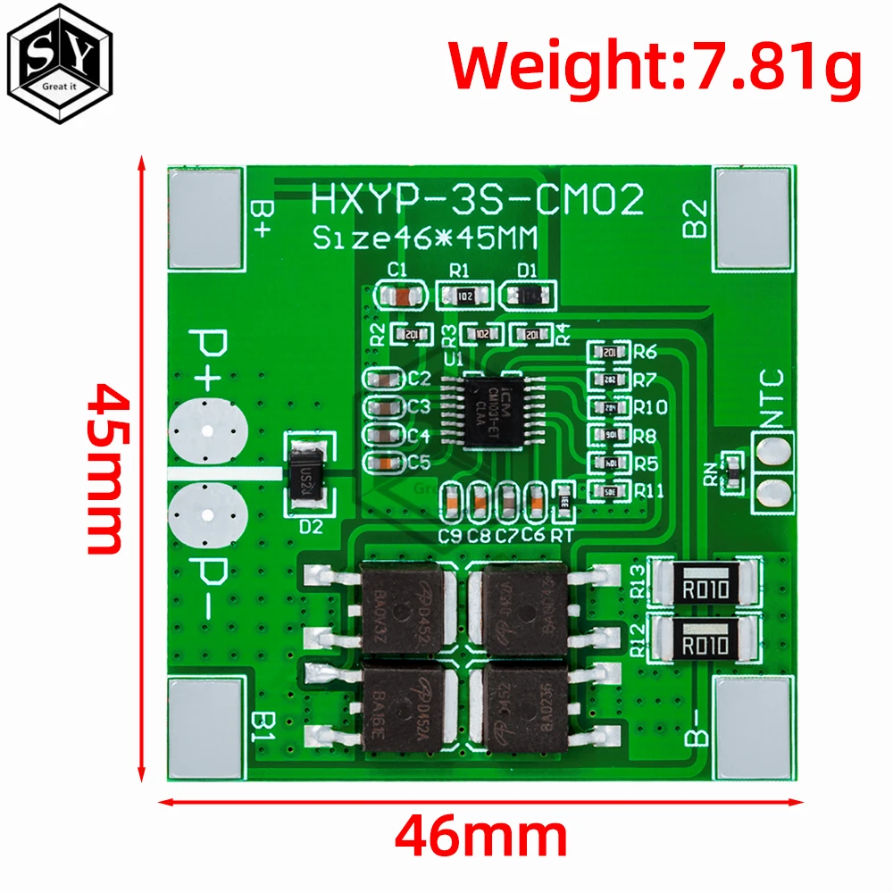 3S 11.1V/12V/12.6V 14A 18650 Li-ion/Lipo BMS Protection Board Overcharge Over-discharge Overcurrent
