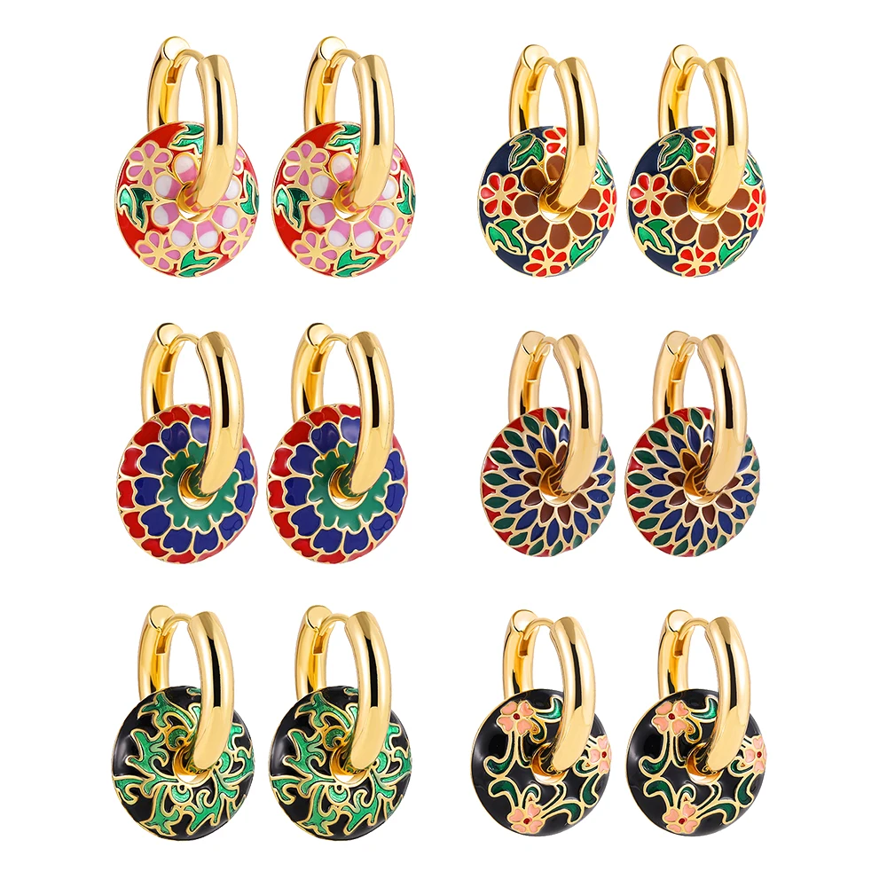 

2025 Gold Color Stainless Steel Chunky Hoop Earrings Enamel Flower Round Loop Ear Buckle Earring Brincos for Women Jewelry