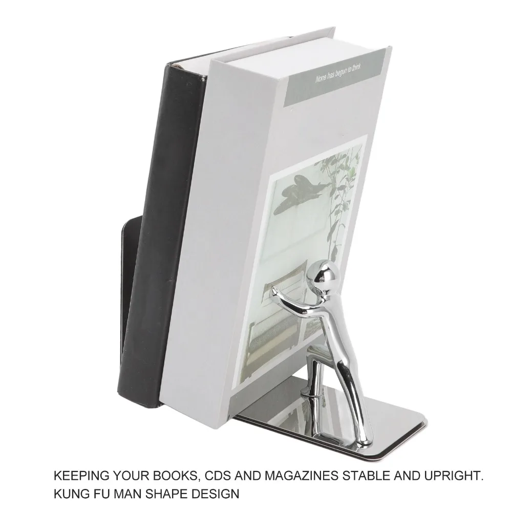 1set Metal Kung Fu Figure Bookend Silver 7.28 X 2.76in Desktop Book Stopper Book Support Decorative Book Holder Reading Corner