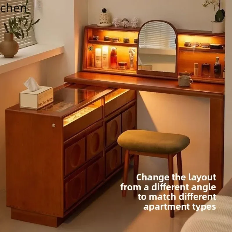 HYS Vintage Makeup Table and Chest of Drawers Integrated Retro Bedside Corner Cabinet Bedroom Dressing Table Makeup Desk