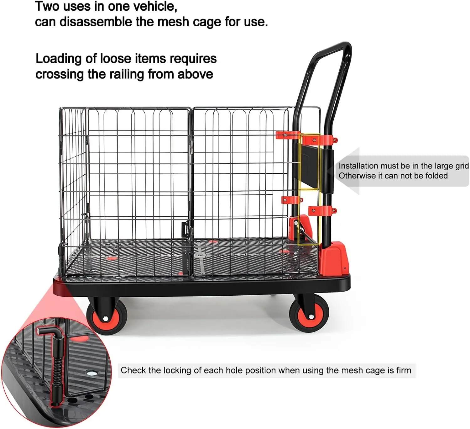 Heavy Duty Hand Truck With Cage Removable Cage Cart Dolly Cart With Wheels Load 660Lbs Multipurpose Grocery Cart Shopping