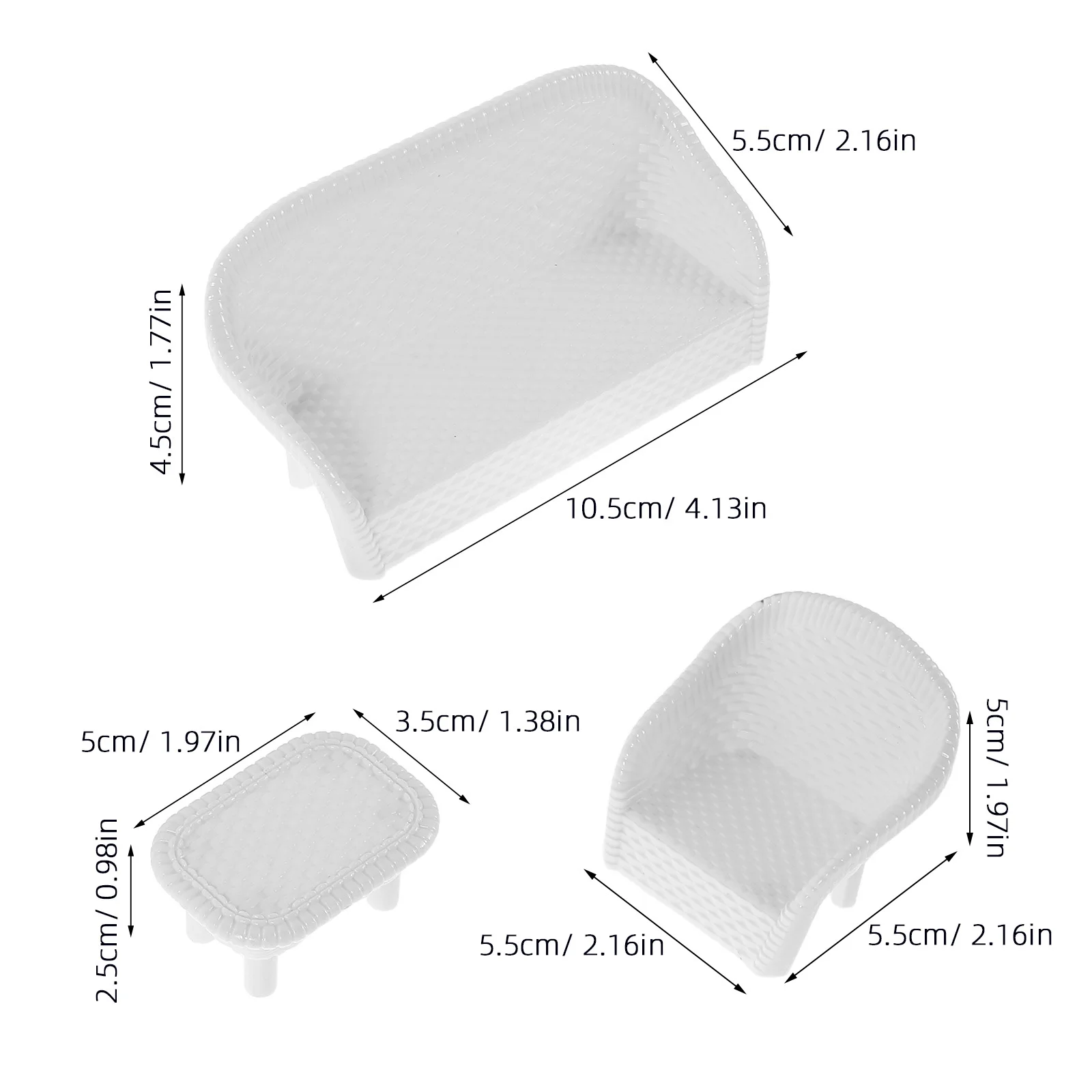 3Sets Miniature Dollhouse Furniture Plastic White Sofa Chair for Creative Pretend Play Fairy Garden Sand Table Setup