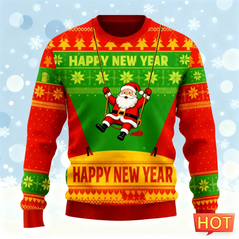 

Cute Cartoon Santa Claus Graphic Ugly Christmas Sweater For Men Trendy Streetwear 3D Printed Sweatshirts Casual Oversized Tops