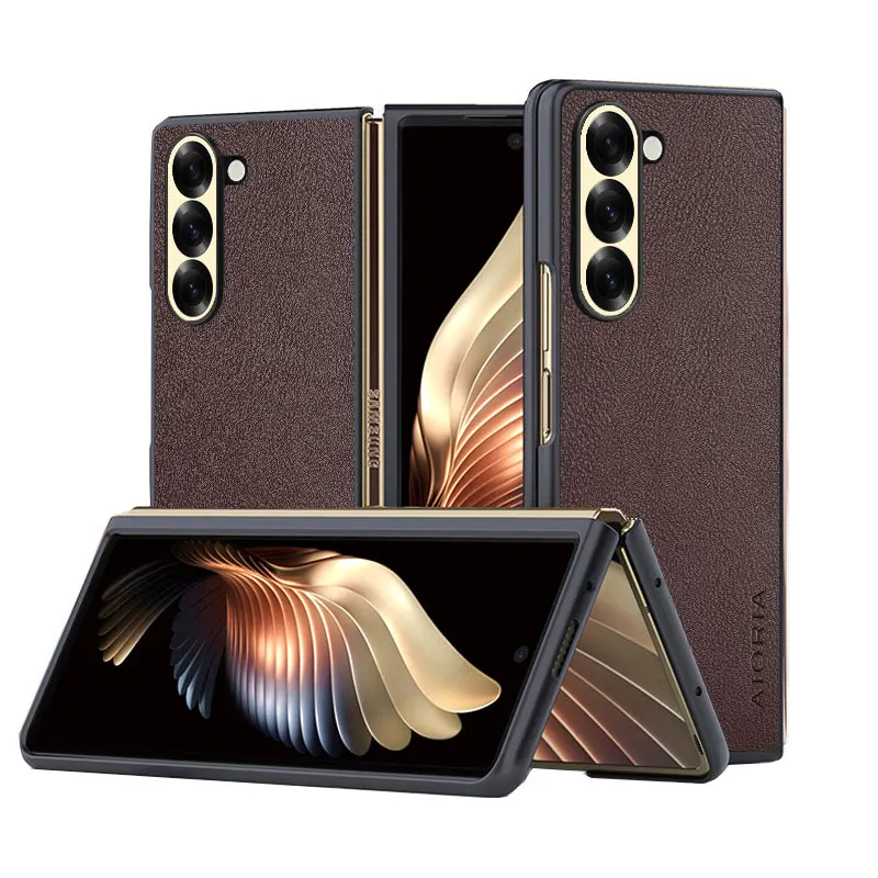 Case for Samsung Galaxy Z Fold 6 5 4 3 Phone Cover Funda Solid Color Business Pu Leather Design Capa