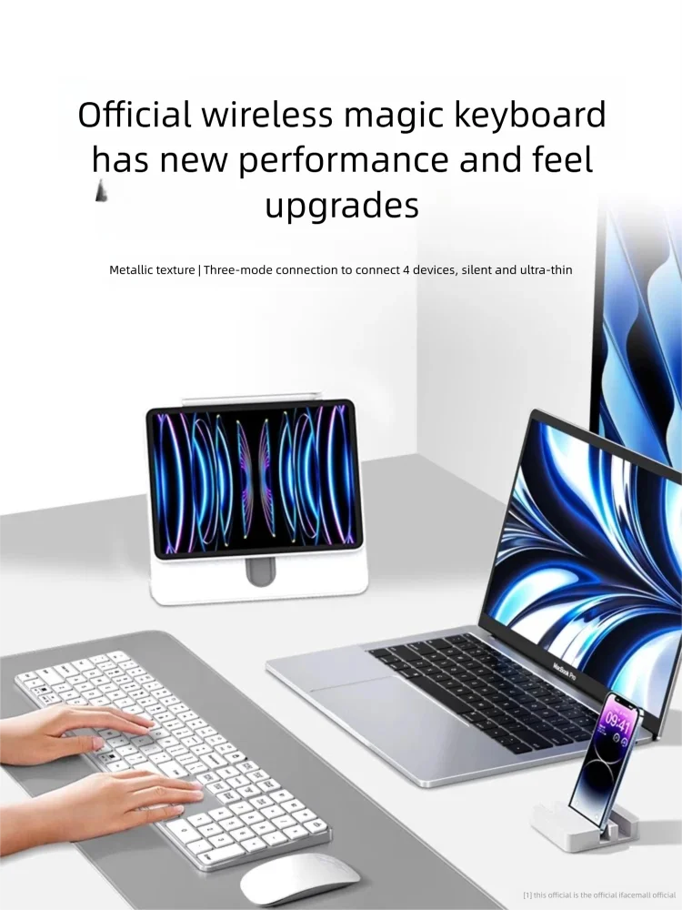 Ifacemall Wireless Keyboard For Ipad Quiet Typing 112 Keys 3 Devices Aluminum keyboard Connected Rechargeable Bluetooth Keybaord