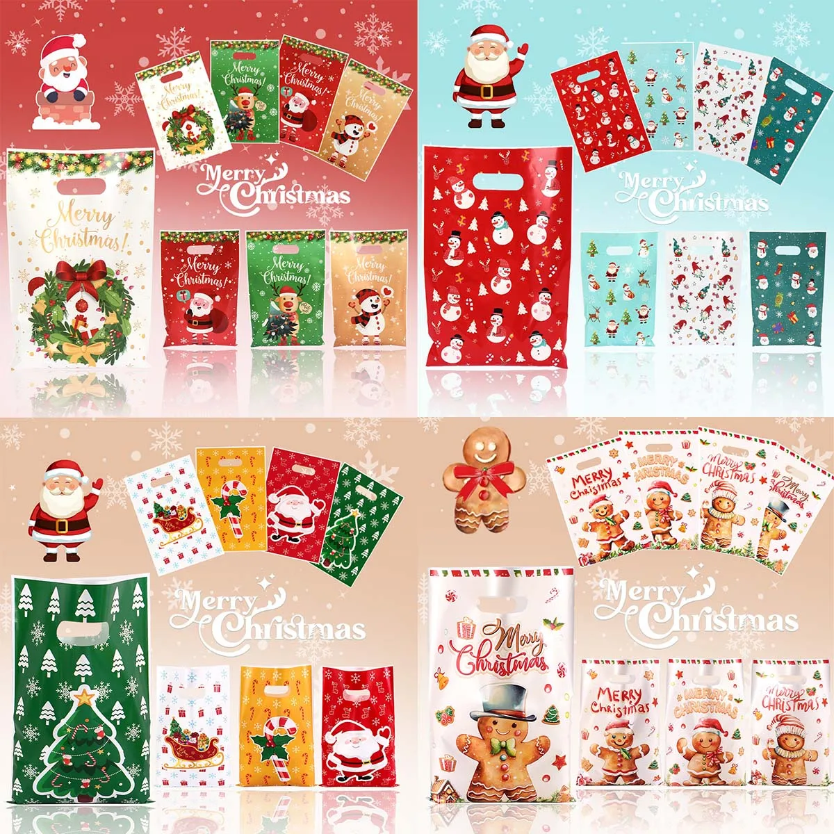 50Pcs Christmas Santa Candy Bags Christmas Goodie Cookie Bags for 2024 Christmas Winter Holiday Party Favors Gifts New Year 2025