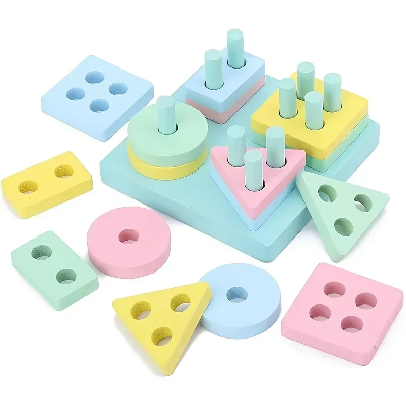 1 Set Montessori, Wooden Block Toys, Exercise Shape and Color Cognition, Hand-eye Coordination, Early Education Educational Toys