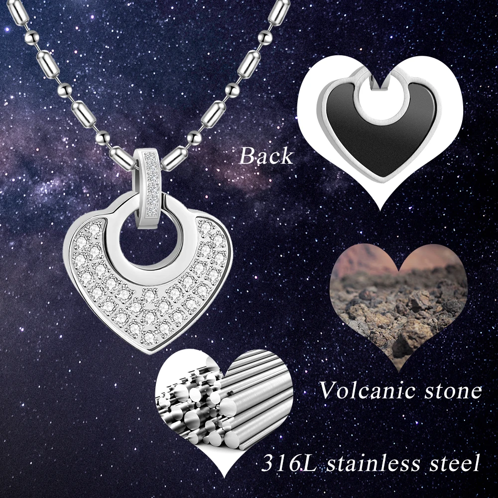 Surgical Grade Titanium Steel Heart Pendant for Women Diamond Volcanic Stone Necklace - Fashionable Jewelry for Sleep & Balance