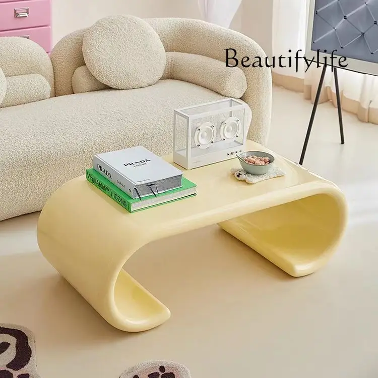 Living room home Internet celebrity wabi wind milk yellow designer coffee table fiberglass ins art Nordic low table
