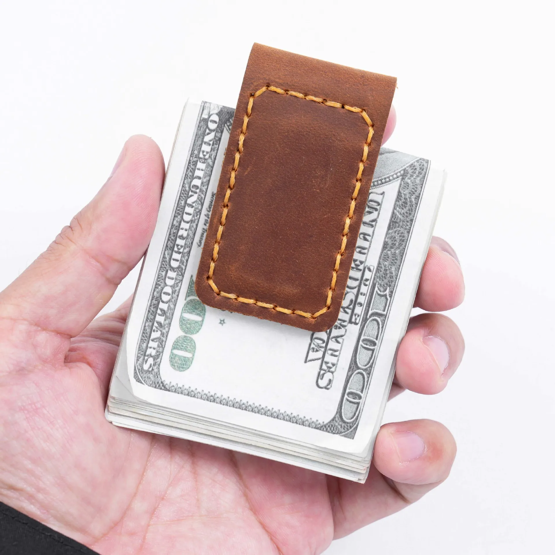 Genuine Leather Money Clips Mini Wallets for Men Slim Front Pocket Magnetic Banknote Clip Minimalist Retro Men's Small Purses