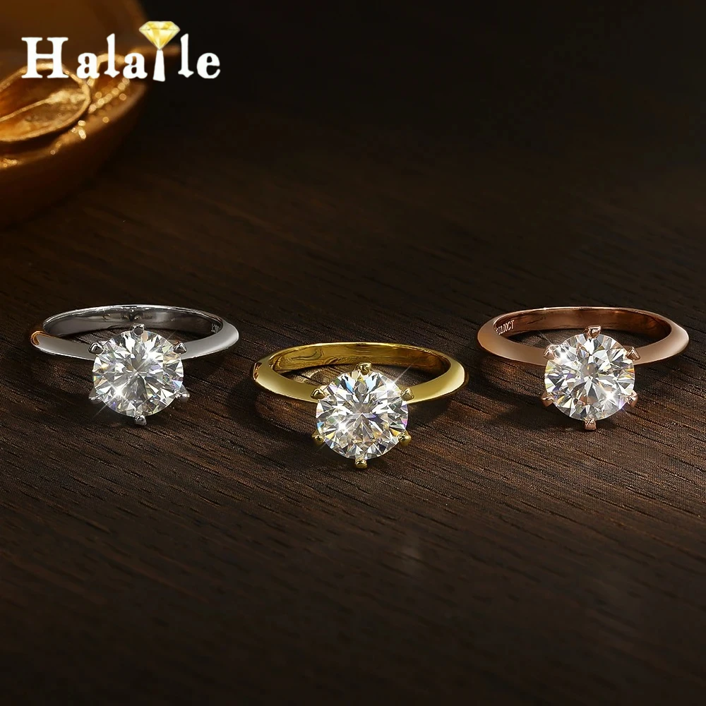 Halaile 0.5-5CT All Moissanite Sparkling Rings 100% S925 Sterling Silver Fine Jewelry Band Classic Engagement Wedding for Women