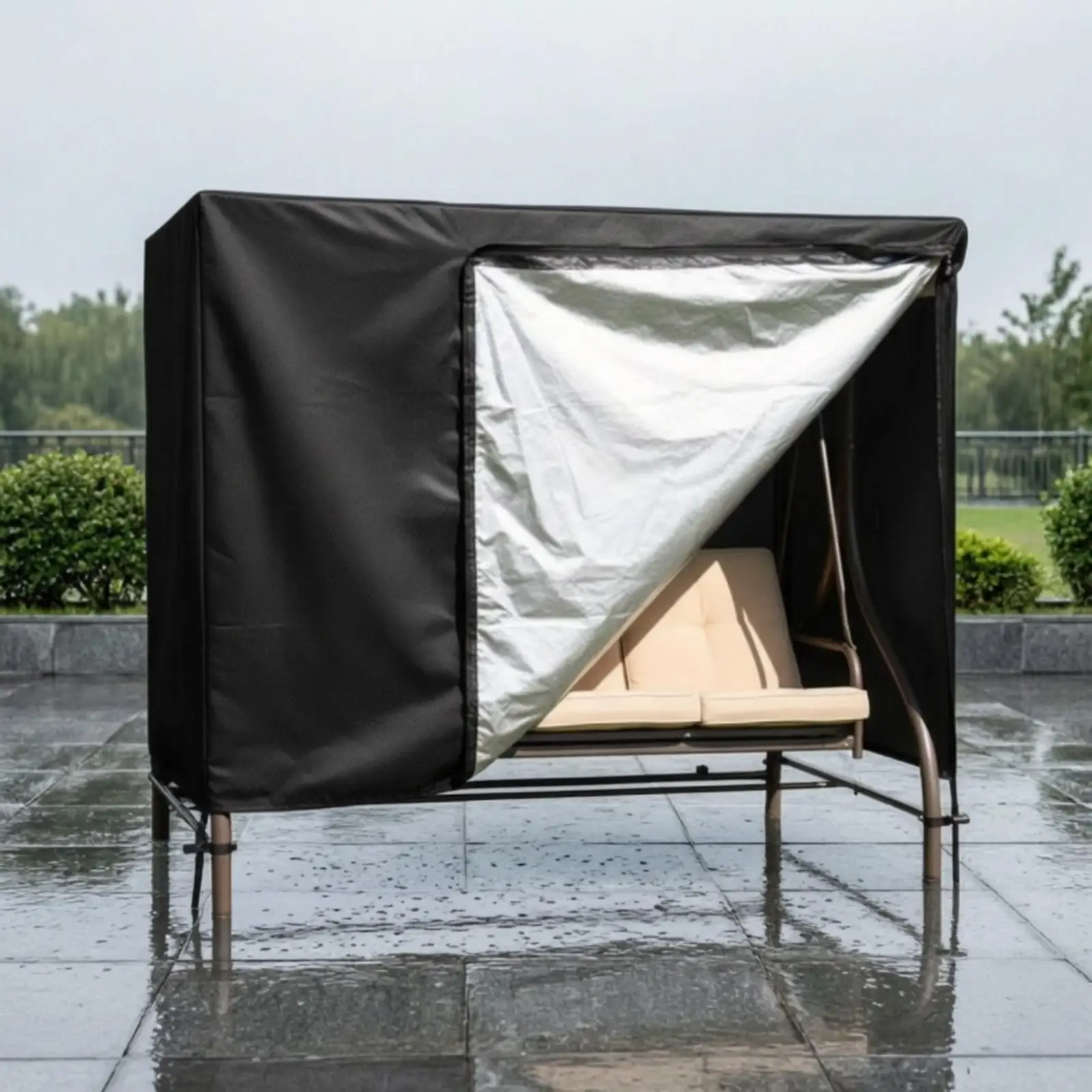 Patio Swing Cover Waterproof Swing Cover with Drawstring Resistant Dustproof for Backyard, Garden