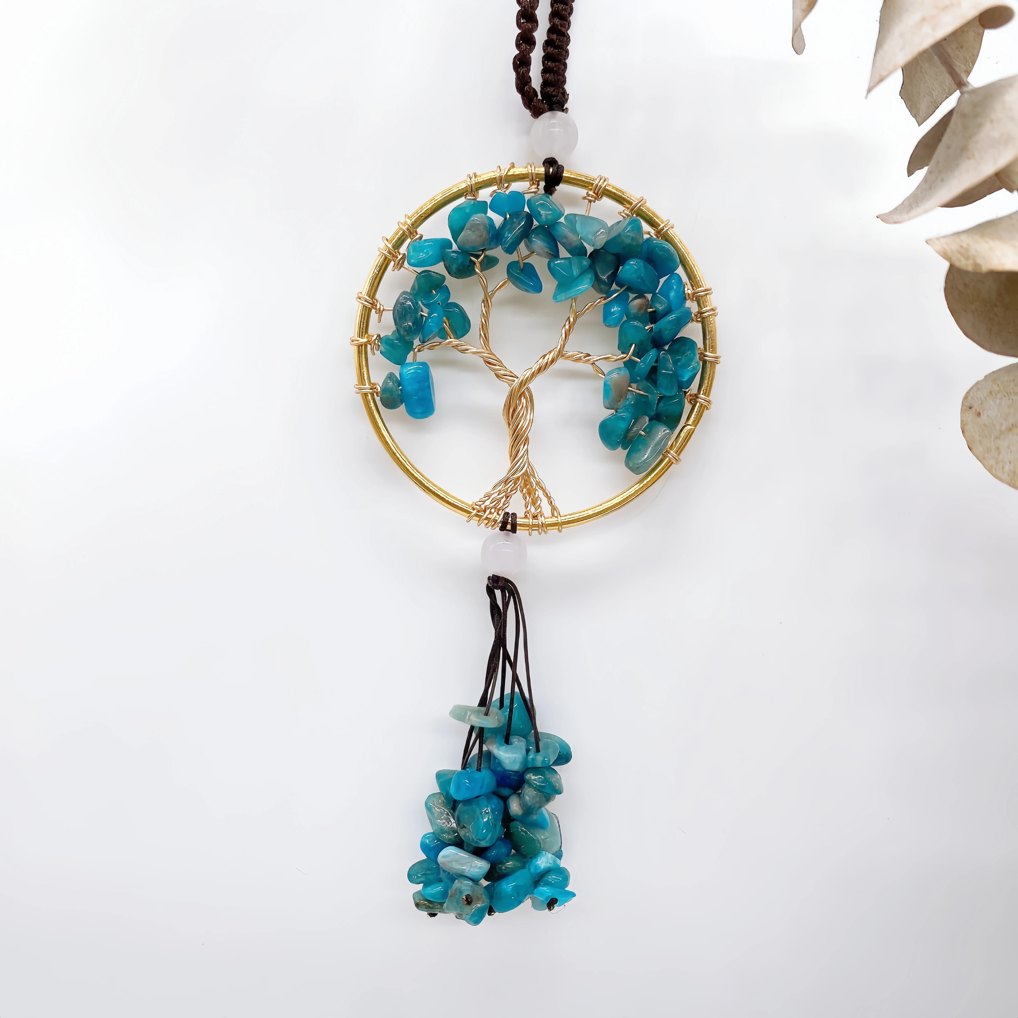 Tree of Life Dreamcatcher Natural Amethyst Pendant Crystal Quartz Stone Window Hanging Ornament for Car Wall Home Decor Gift