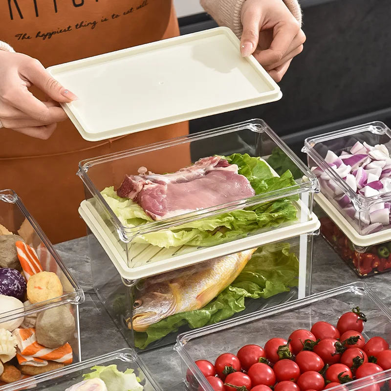 storage box plastic, transparent food grade seal, fresh-keeping box kitchen, sorting artifact fruit, vegetable freezer box
