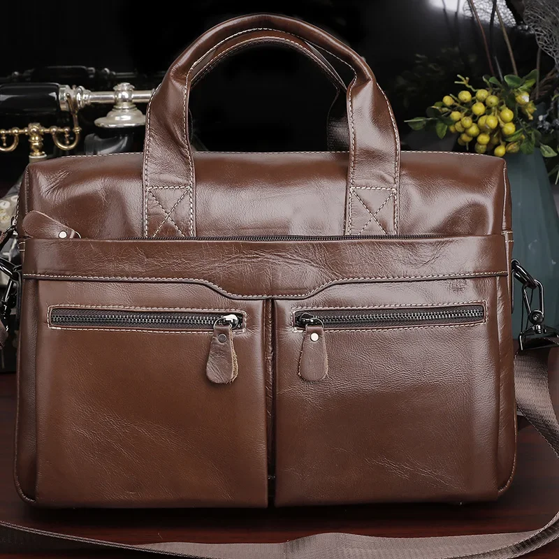 

2023 New Casual Laptop Bags Cow Genuine Leather Men's Briefcase Luxury Brand Male Handbags Messenger 15 Inch Computer Bag