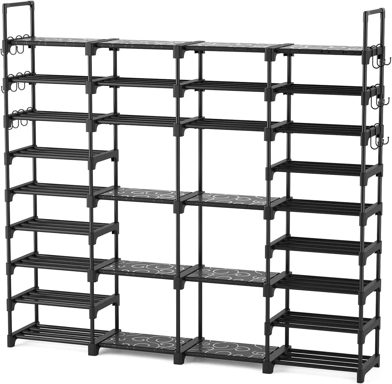 

Large 9-Tier Shoe Rack Organizer for Entryway, Holds Up to 68 Pairs with Removable Hooks, Black