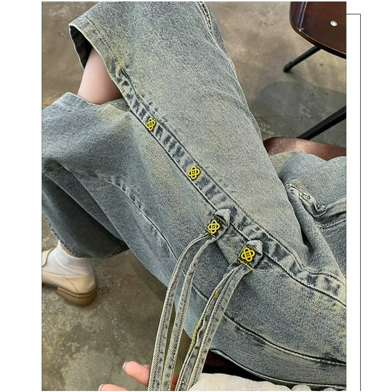 New Chinese Denim Skirt Women's Spring Dress New High Waist Medium Long National Style A Word Split Hip Skirt Exquisite Simple
