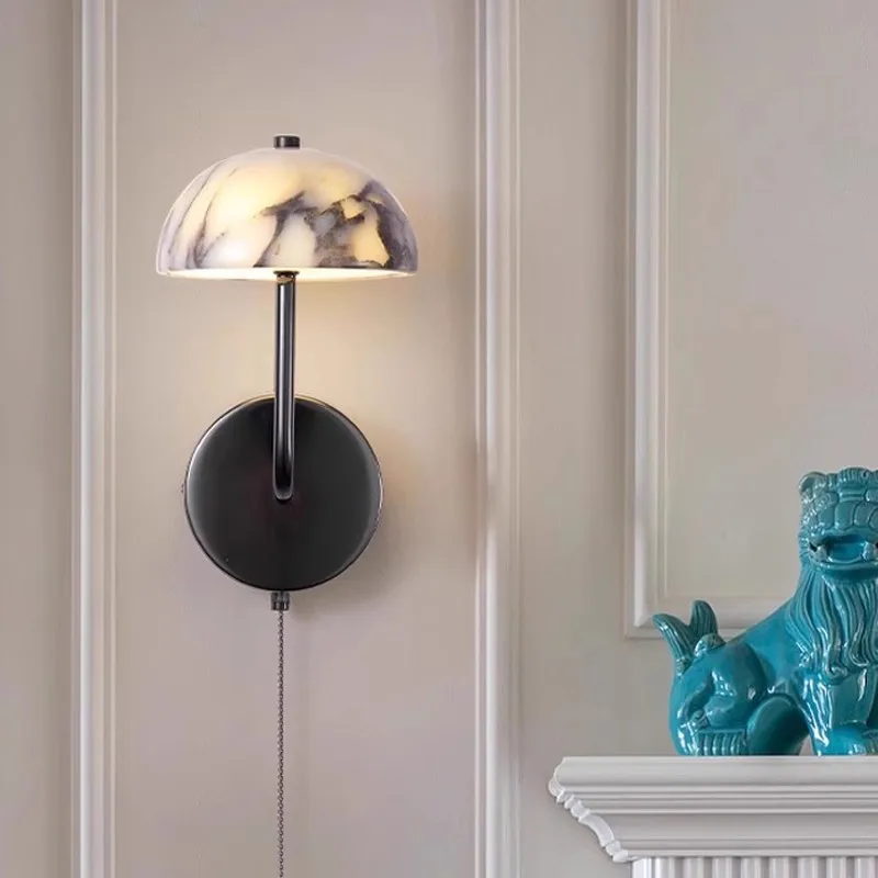 Marble Mushroom Shaped LED Wall Light with Zipper Switch Suitable for Bedroom, Hallway, Dining Room Corridor Lighting Fixtures