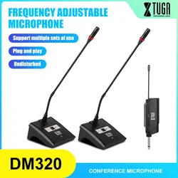 XTUGA DM320 Conference Microphone System 30 Adjustable Frequency Rechargeable Plug&Play 30m Range for Meeting,Computer Gaming