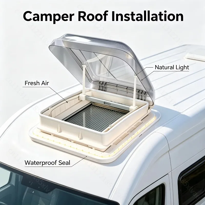 Acrylic Aluminum Alloy RV Sunroof Breathable Window With Privacy Curtain Insect Screen LED Light For Commercial Vehicle Refit