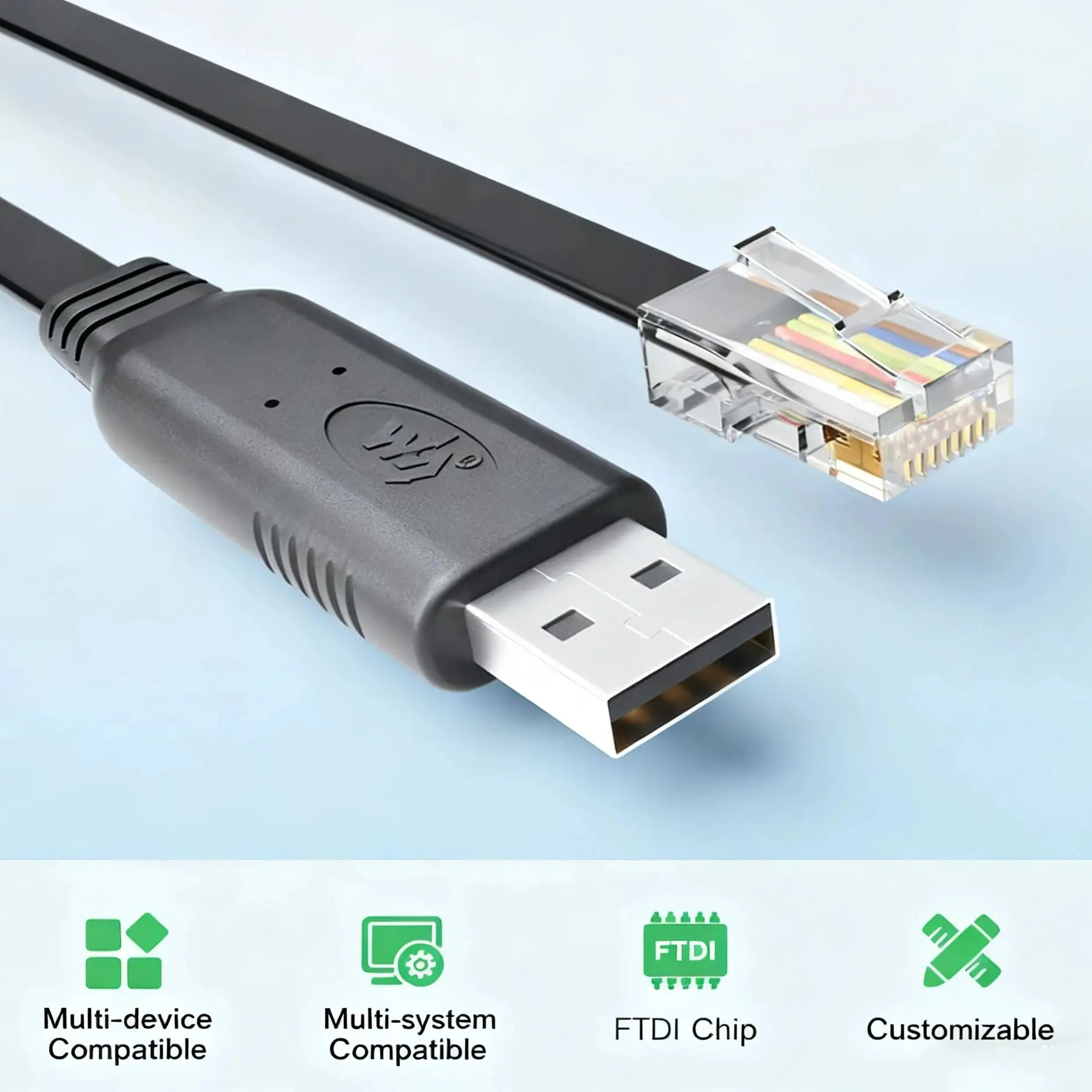 كابل وحدة التحكم USB إلى RJ45 الصناعي، شريحة FT232RL، محمي 1.8 متر، 300-921600 بت في الثانية، لجهاز التوجيه/التبديل/تصحيح الأخطاء للخادم #1
