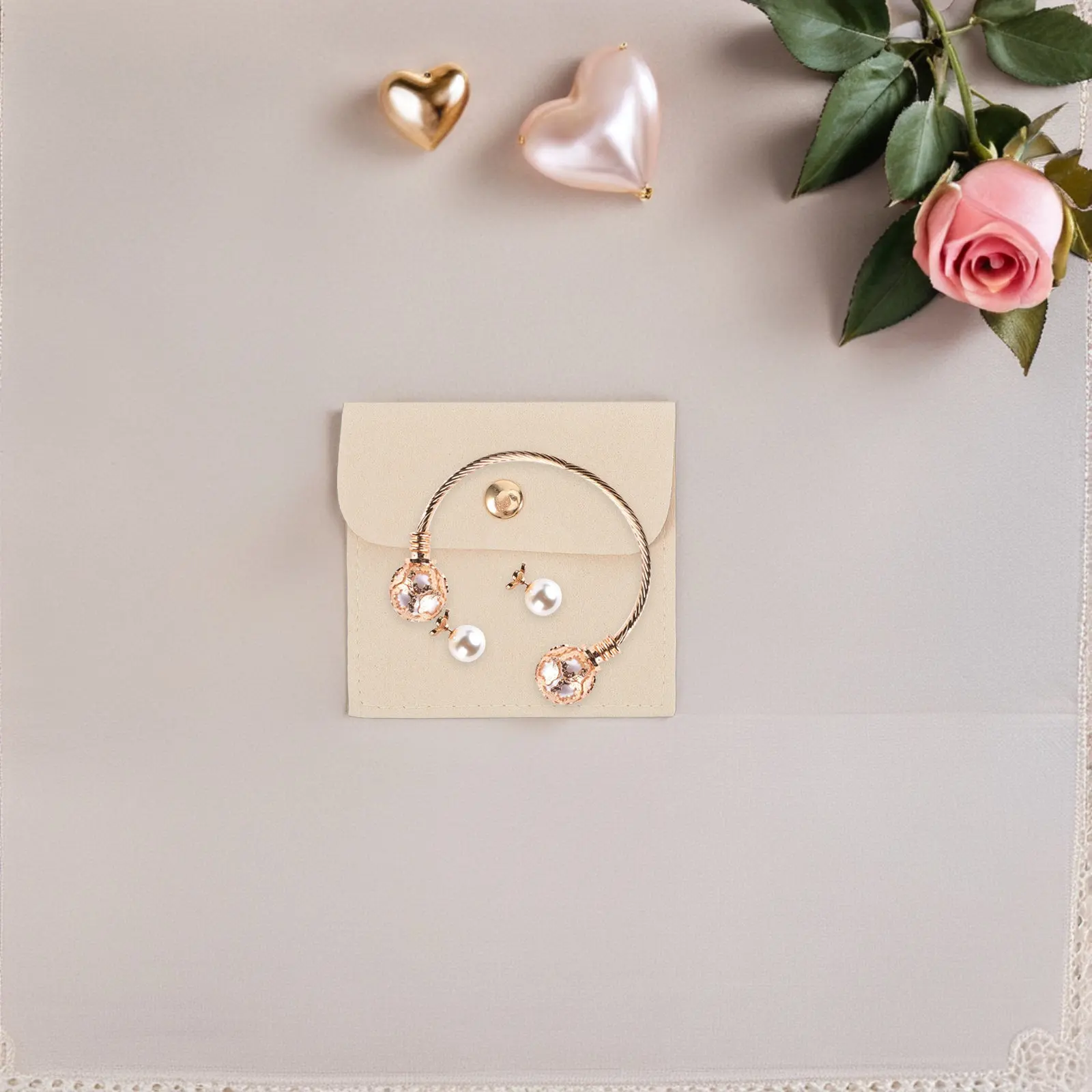 10Pcs Jewelry Pouch Microfiber Micro Pouch 8x8cm Snap Button Minimalist Jewelry Organizer Portable Travel Gift Ring