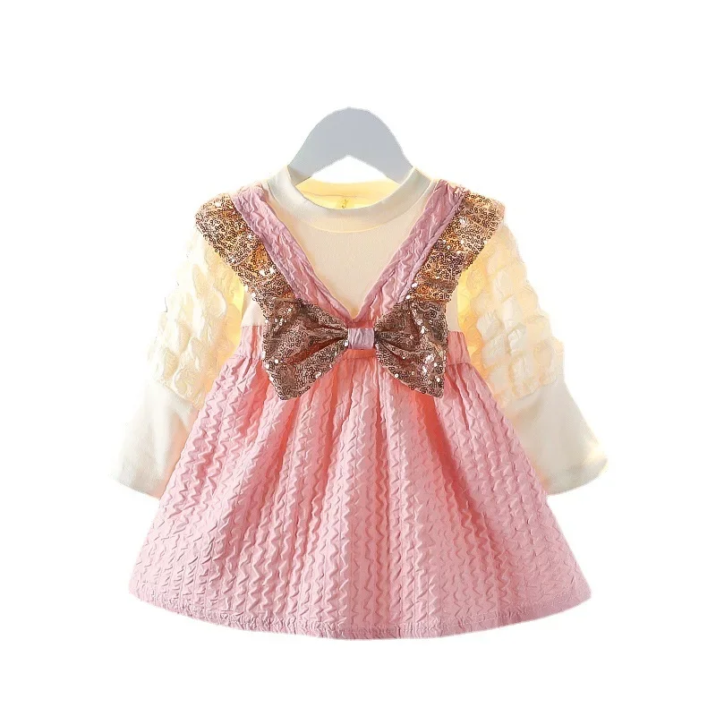 

Праздничное платье для девочки, детский наряд, модная одежда для малышей, платье с пайетками и бантом, костюм принцессы для свадьбы и вечеринки, элегантное платье для малышей
