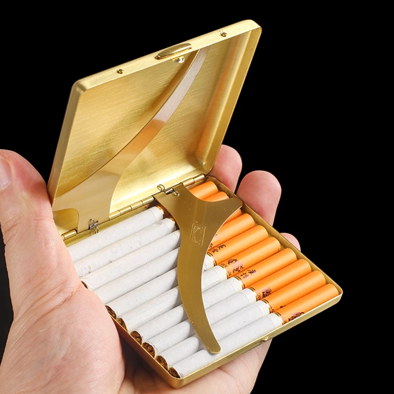 Gold Cigarette Cases Luxury Copper Metal Men 20cigarettes Storage Box Container Cigarette Case Smoking Accessories