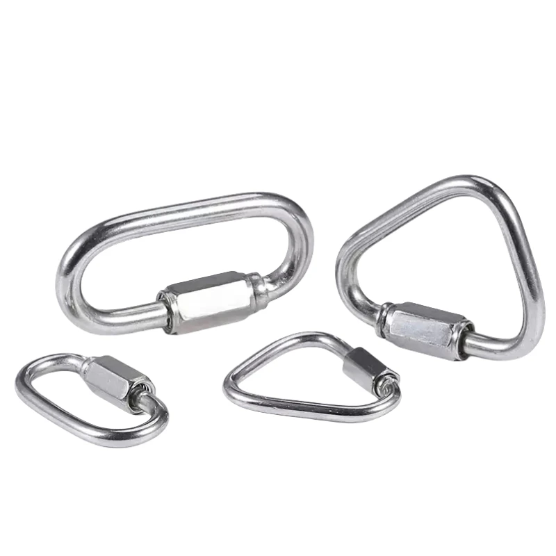 คลิปหนีบแบบล็อคสามเหลี่ยมวงรี สแตนเลส 304 สำหรับเชื่อมต่อเชือก ใช้กับรถพ่วง ชิงช้า เปลญวน สายเคเบิล และการตั้งแคมป์