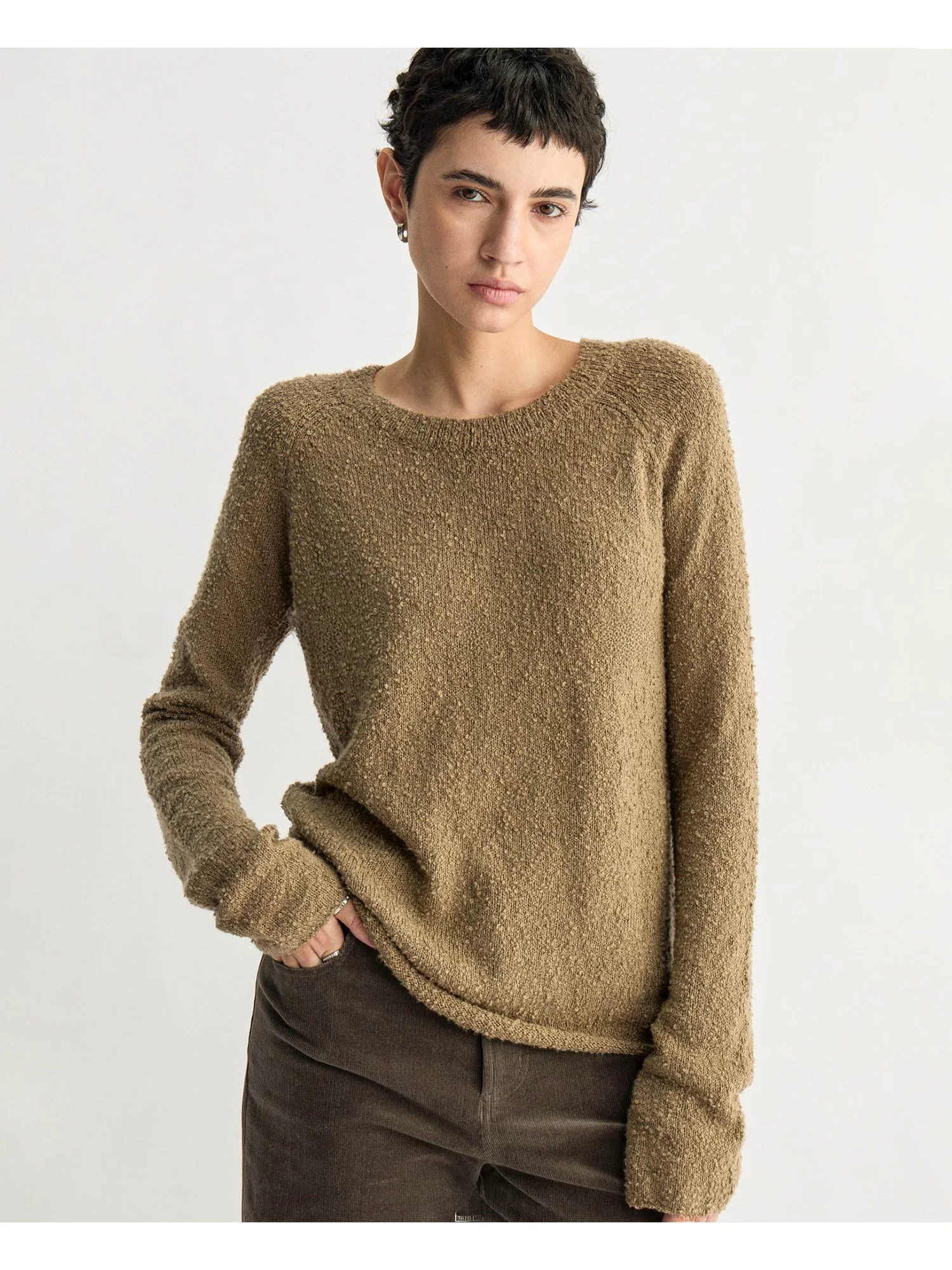 

Классический оригинальный свитер R0W Camere с круглым вырезом, хлопковый, с текстурой, женский трикотаж, осенняя коллекция 2025, модный тренд