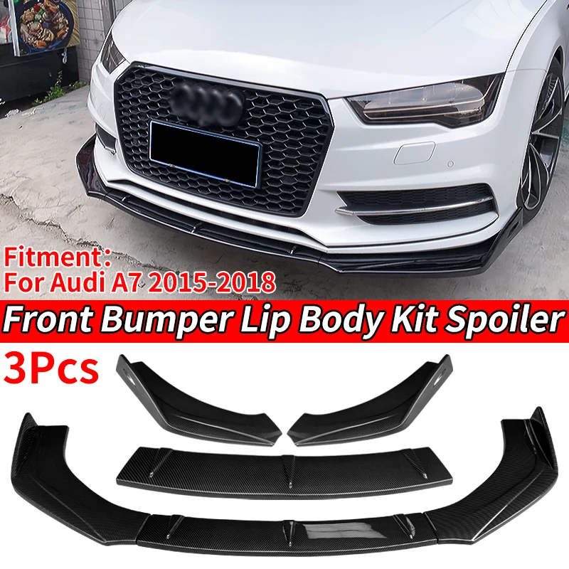 

Car Front Bumper Splitter Lip Body Kit Spoiler Diffuser ABS Deflector Carbon Look Accessories For Audi A7 2015 2016 2017 2018