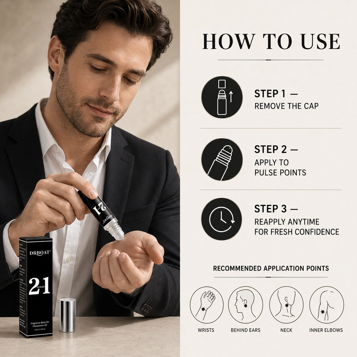 Mens Roll-on Perfume Oil,Citrus Woody Aromatic,Alcohol-Free Long Lasting Scent,Portable Pocket Travel Fragrance Gift view 6