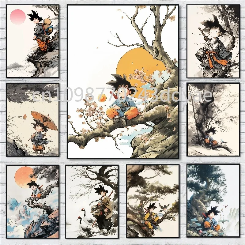 

Anime Dragon Ball Goku Poster Ink Painting Style Printing Canvas Painting High Quality Home Entrance Wall Art Decoration