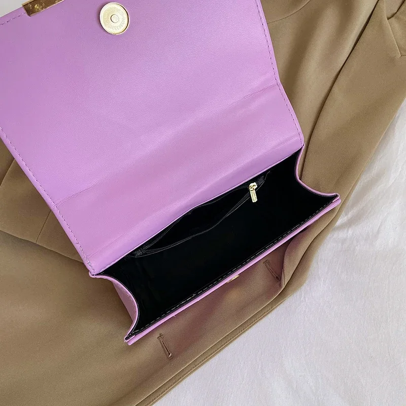 Top Brand Shoulder Bag Luxury Purple Bag Fashion Chain Handbag Female Embroidery Thread PU Leather Crossbody Bag Designer Sac