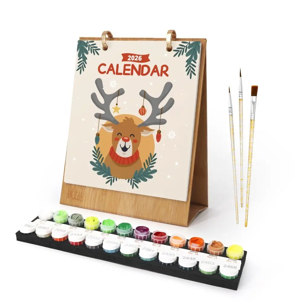 DIY Paint Desk Calendar Paint by Numbers Creative Ornament Christmas Calendar Christmas Pattern Standing Flip Calendar