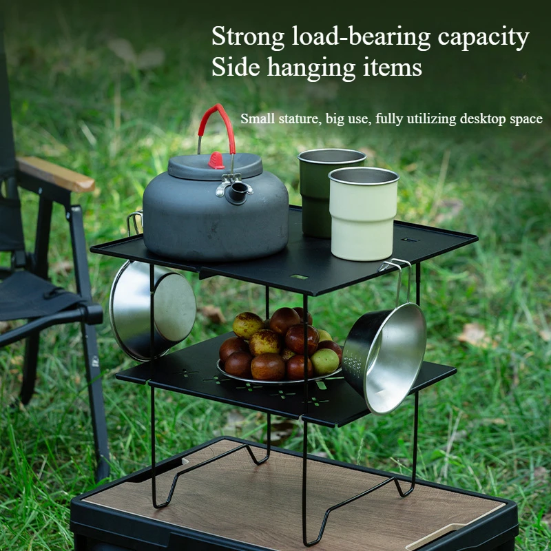 Camping Table Supplies Cookware Foldable  Portable iron Travel Adjustable outdoor fold Be stronger Multi -purpose Double -layer