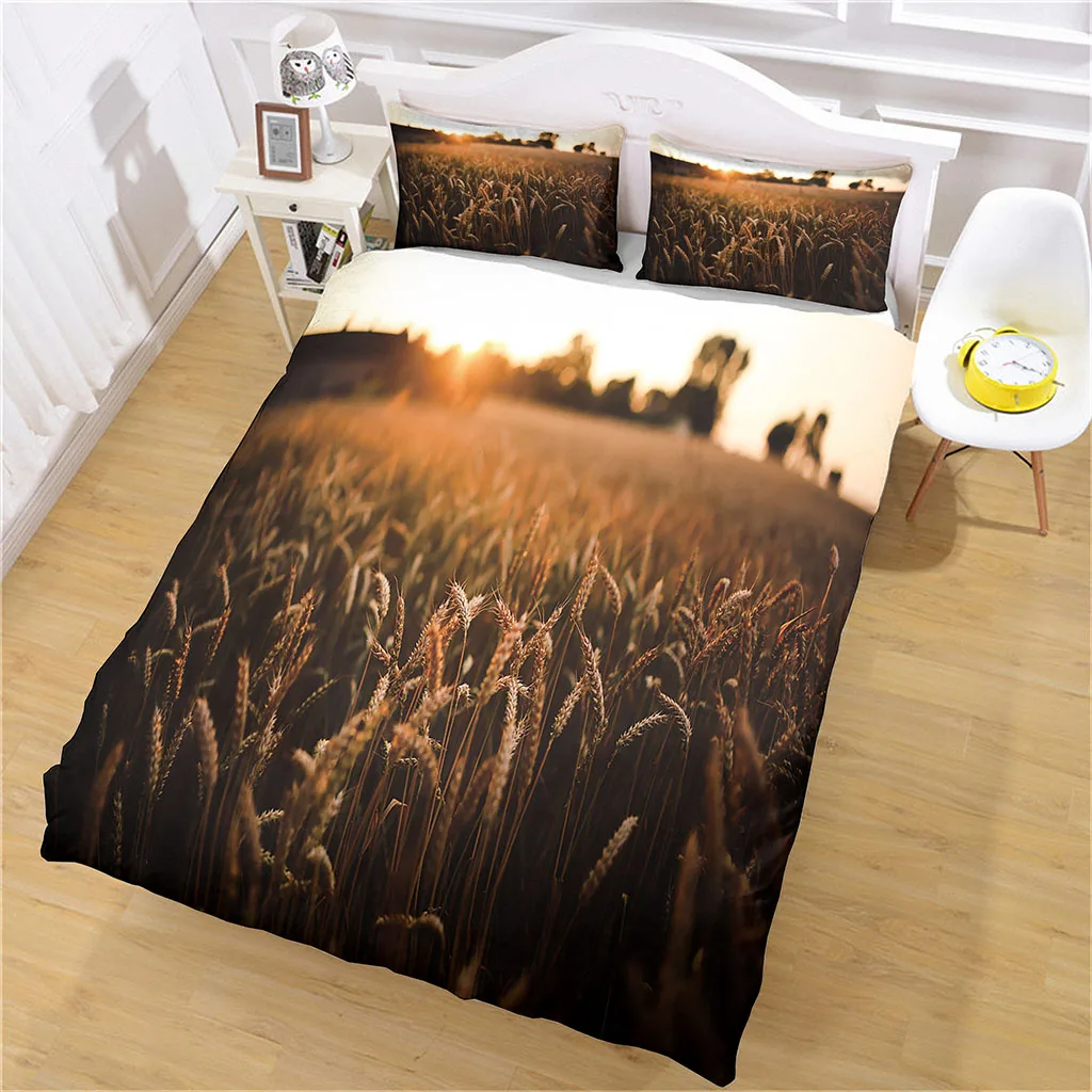 HUANZHUANG Bedding Set Duvet Cover For Kids Boy Bedroom Golden Wheat Field Landscape 3 Pieces Single Double Twin Full Queen Size