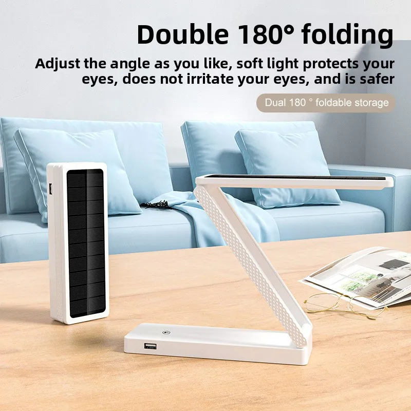 Foldable LED Eye-Care Desk Lamp Solar Portable Camping Wall Hanging Night Light Power Bank for Dorm Reading Outdoor Use