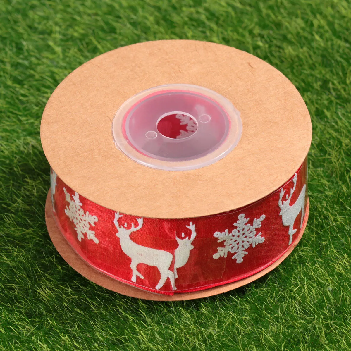 

1Pcs Printed Christmas Organza Ribbon Elk Snowflake Pattern 10 Meters Red High Abrasion Resistance Ribbon for Gift Wrapping