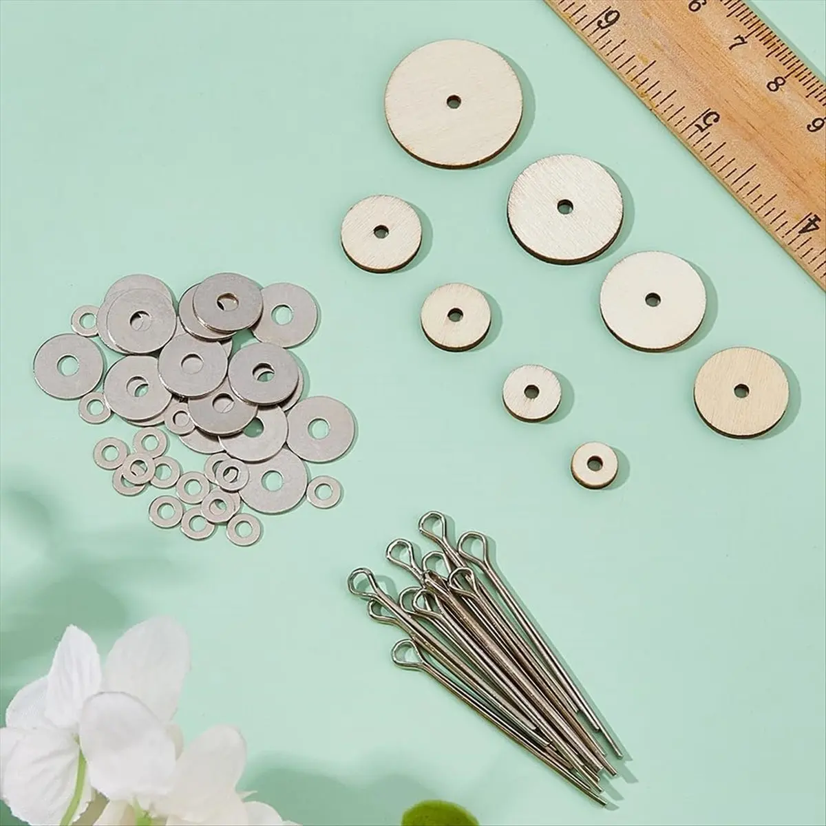 180Pcs 8 Sizes Wooden Doll Joint and Fibreboard Disks 8-24mm Rotatable Doll Joints Cotter Pin for Doll DIY Crafts