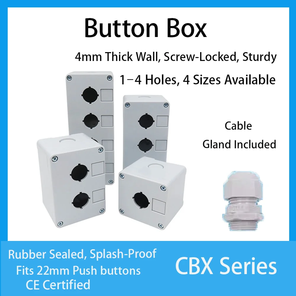 CNTD CBX1-CBX4 Push Button Enclosure Fits 22mm Push Button 1-4 Holes Splash Proof 4mm Wall Panel Mount Cable Gland Included