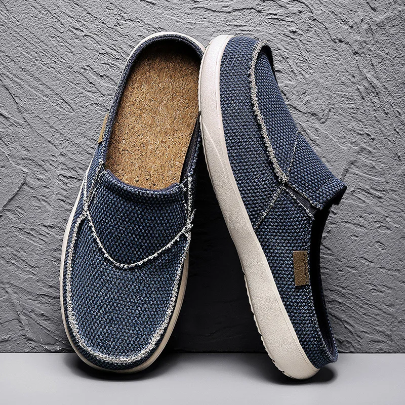 Summer Men Slippers Classic Outdoor Slip-on Canvas Shoes Men Light Breathable Flat Loafers Soft Indoor Home Casual Slippers