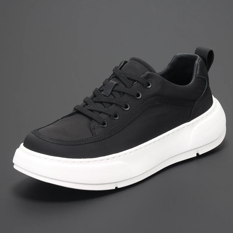 Wide-headed men's casual all-match breathable canvas tilting tide brand fashion lace-up thick soled height raising shoes