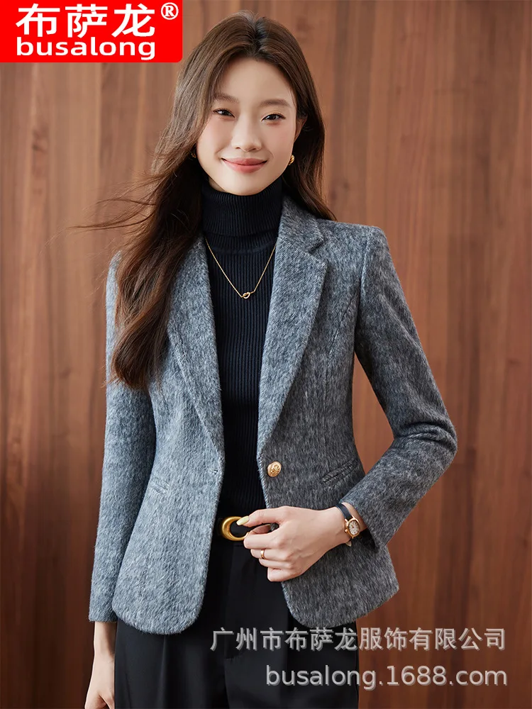 2025new elegante moda terno casual feminino manga longa blazer profissional formal jaqueta única workwear8660