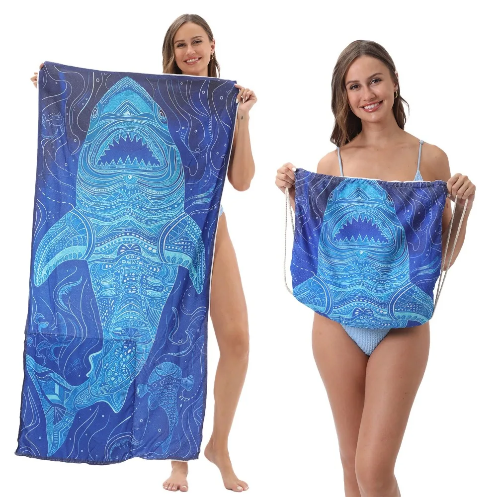 Mermaid Beach Blanket 27.5x55in with Straps Bath Towel Lightweight Quick-dry Absorb Water Outdoor Travel Beach Towel 3D Printing