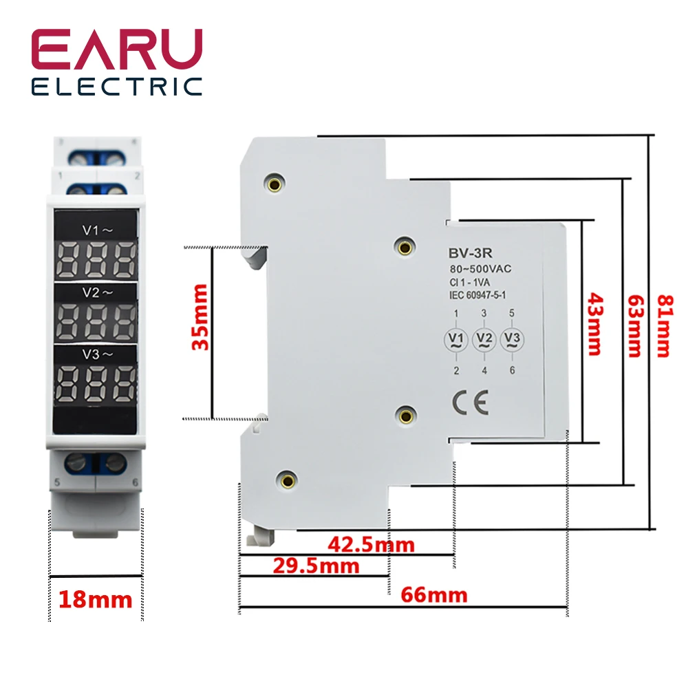 三相電力計,電圧計,インジケーター,500 LED,80-BV-3R V